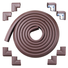 Arinbeb foam corner protector on coffee hearth enhances toddler edge safety.