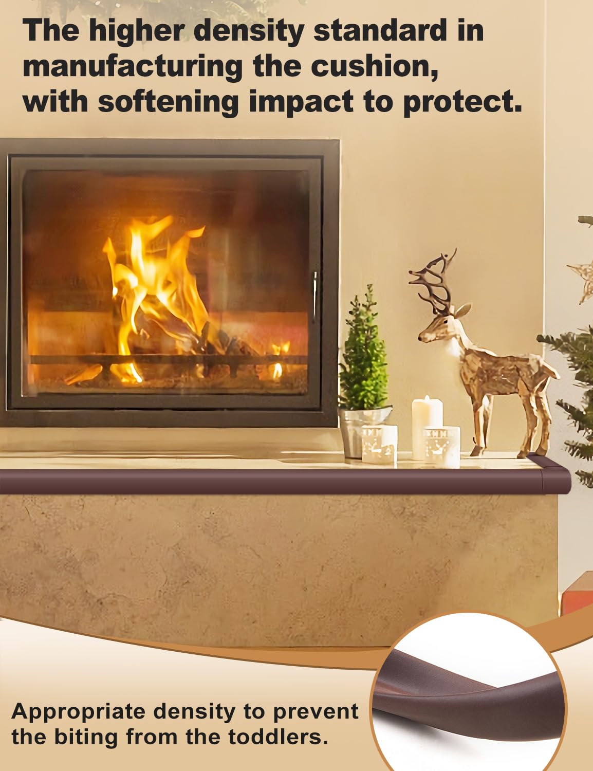 Arinbeb corner protector near fireplace supports a child-safe living area.
