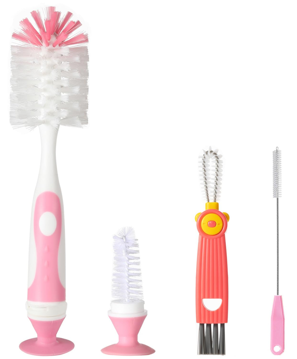 Ariseno 4-in-1 pink bottle brush cleans bottles quickly and thoroughly