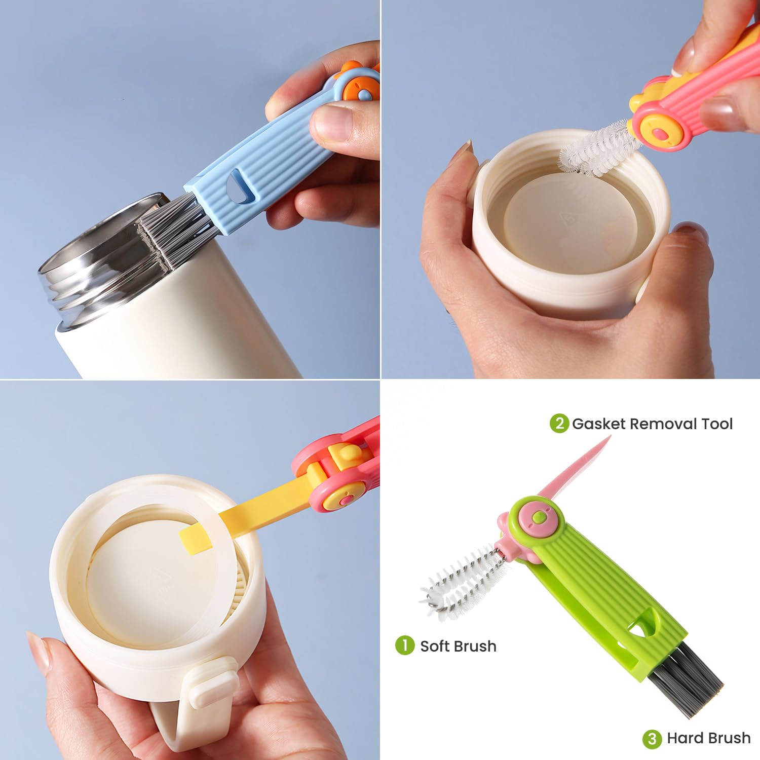 Ariseno cap brush cleans bottle caps quickly and thoroughly.
