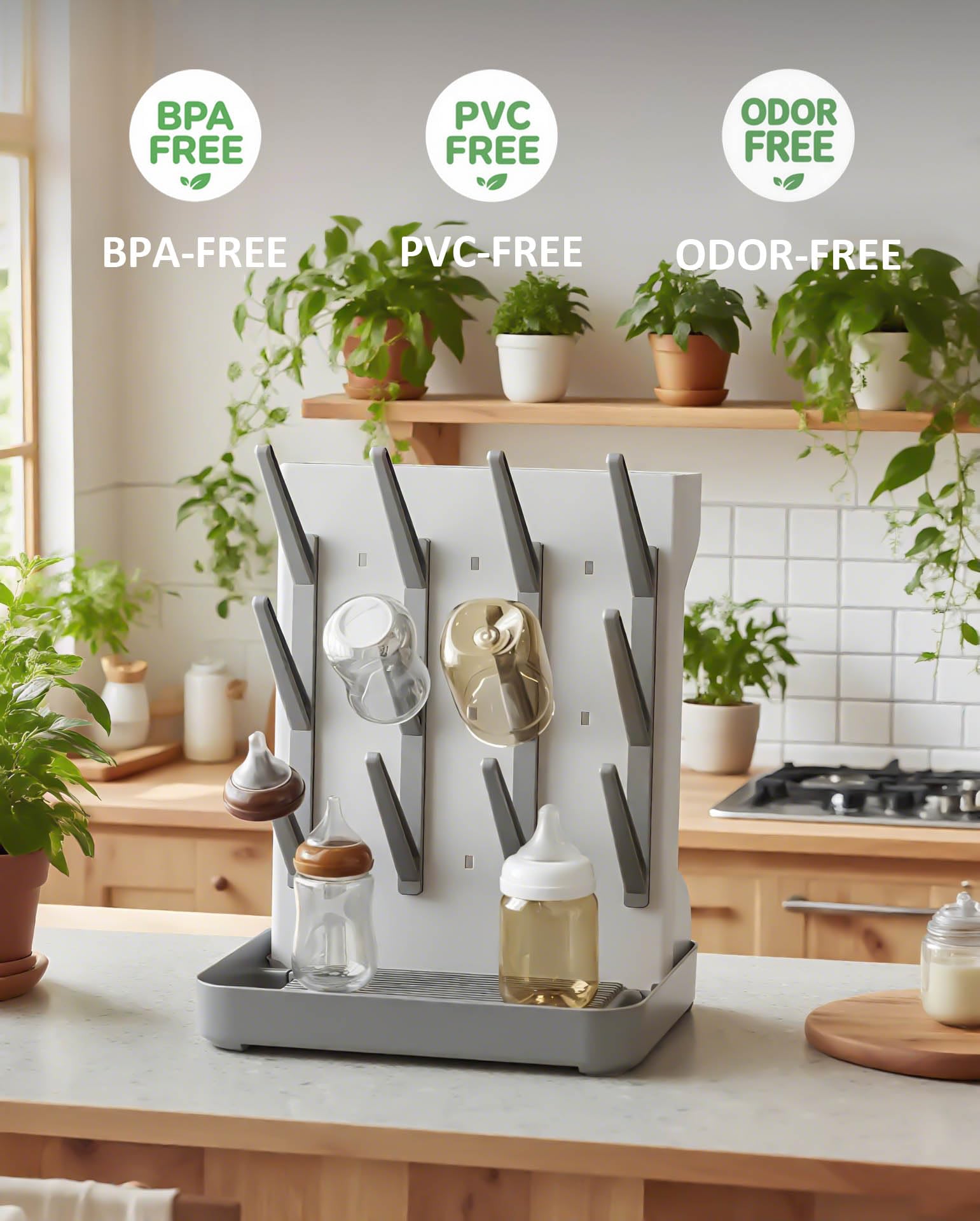Ariseno drying rack back storage area holds pacifiers and pump parts.