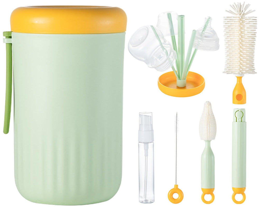 Ariseno travel bottle cleaner kit all-in-one setup demonstrates compact travel-friendly organization for busy parents.