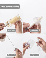 Ariseno travel bottle cleaner kit silicone brush heads detachable for safe sterilization and thorough cleaning.