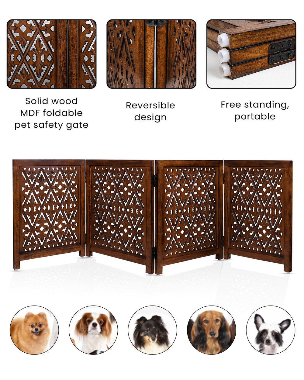 ARJORA Wooden Pet Gate freestanding frame placed in doorway for pet safety