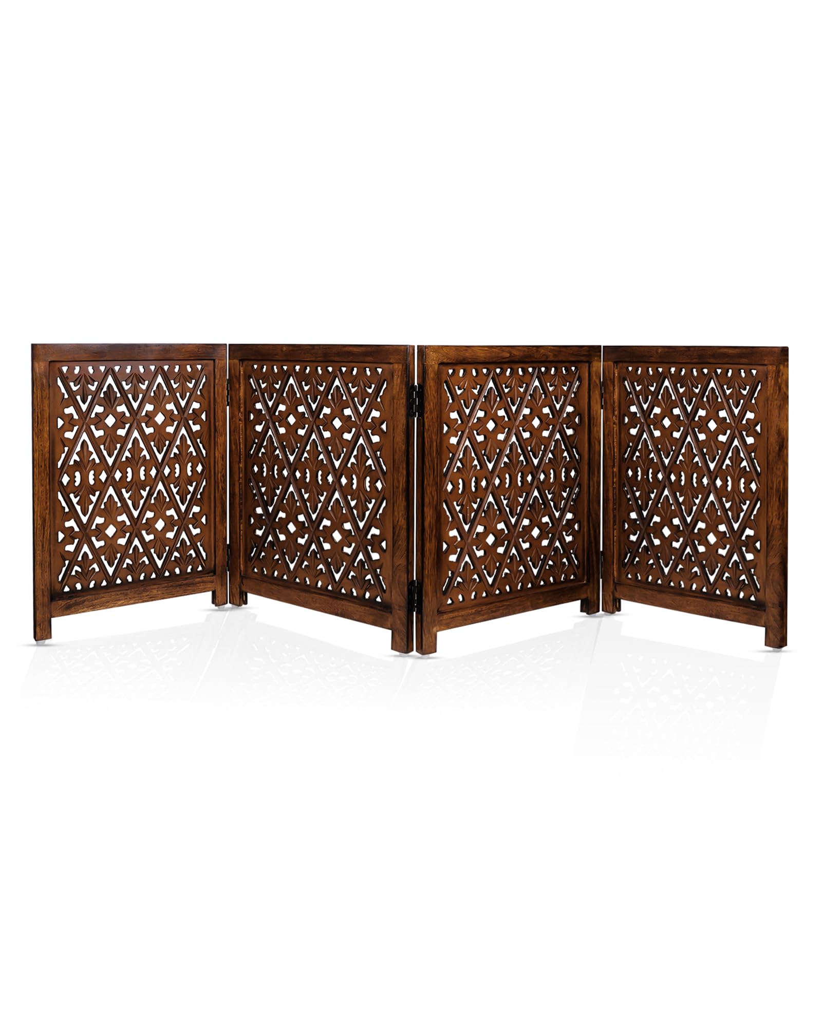 ARJORA Wooden Pet Gate ornate lattice panel showcasing elegant room separation