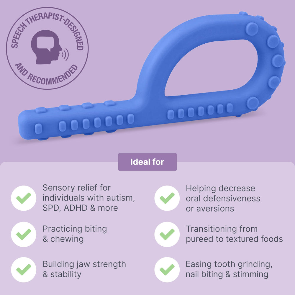ARK Therapeutic Textured Grabber XXT use-bite-motion demonstrates gentle jaw-strength practice