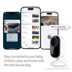 Arlo Essential Indoor Camera 2K with 2-Way Audio enables doorstep chats with family members.