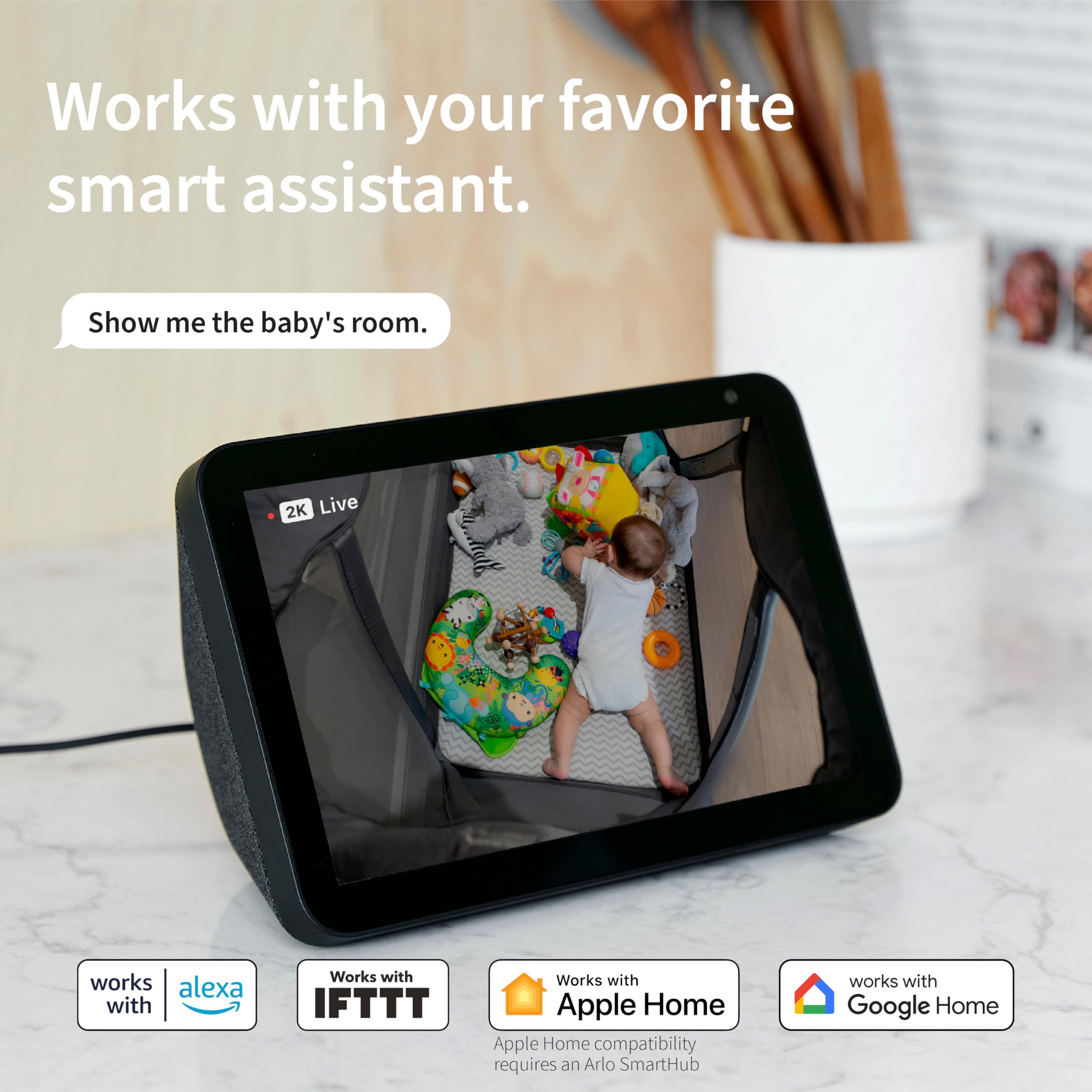 Arlo Essential Indoor Camera 2K app live-stream makes remote monitoring easy and approachable.