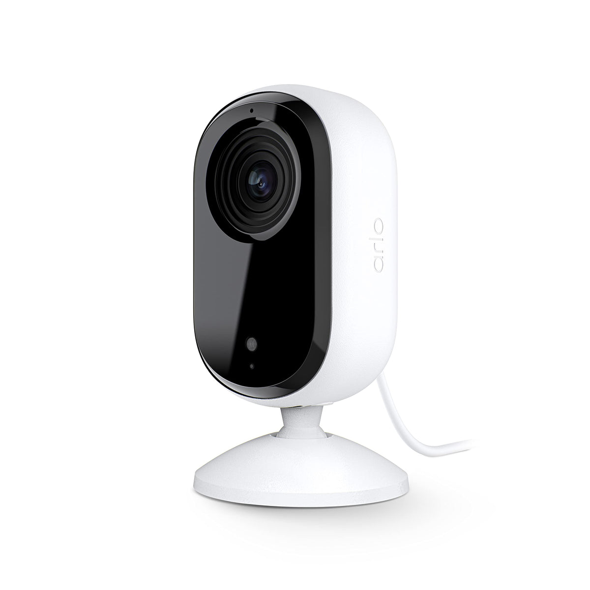 Arlo Essential Indoor Camera 2K front view for discreet room monitoring and peace of mind.