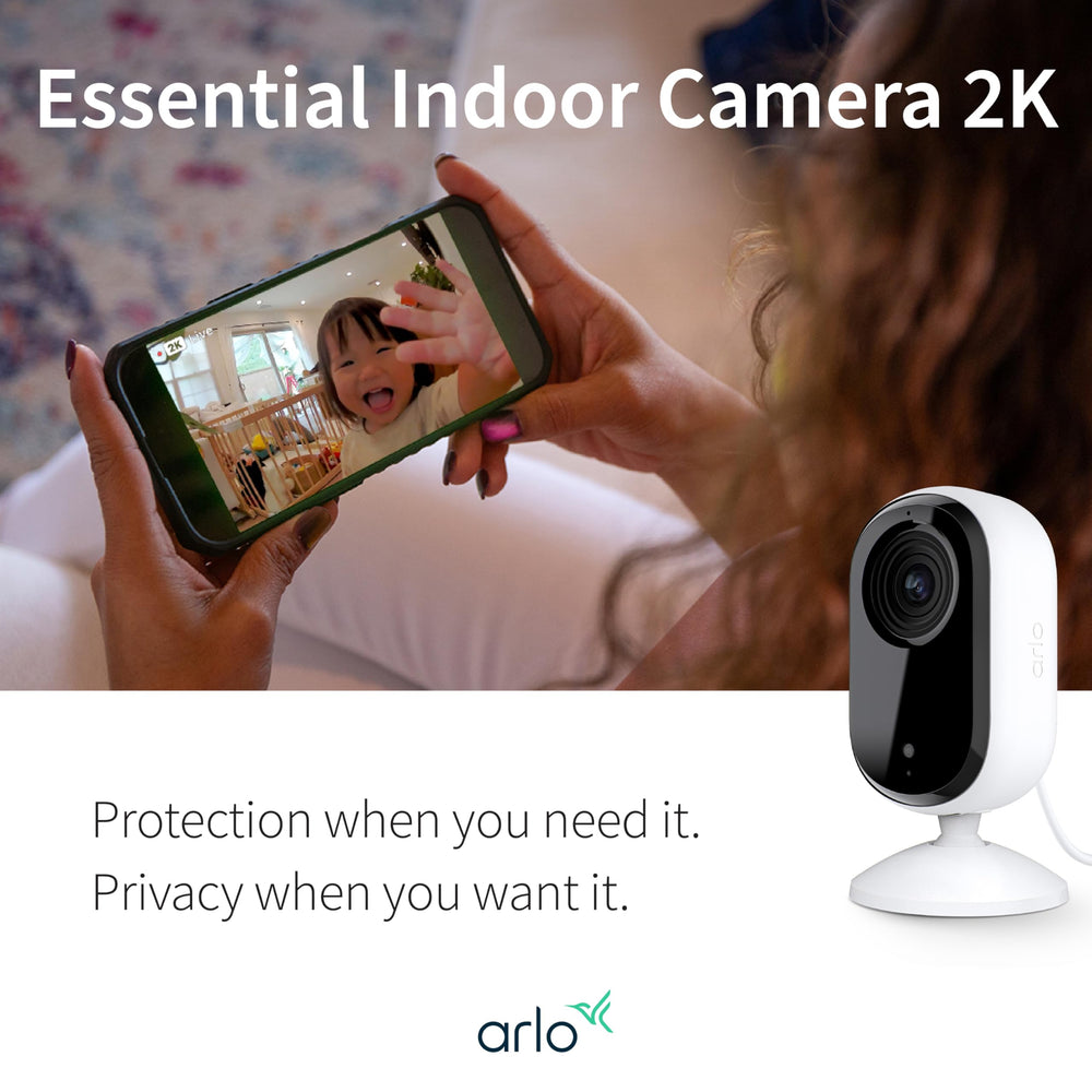 Arlo Essential Indoor Camera 2K night-vision lets you check kids and pets after dark.
