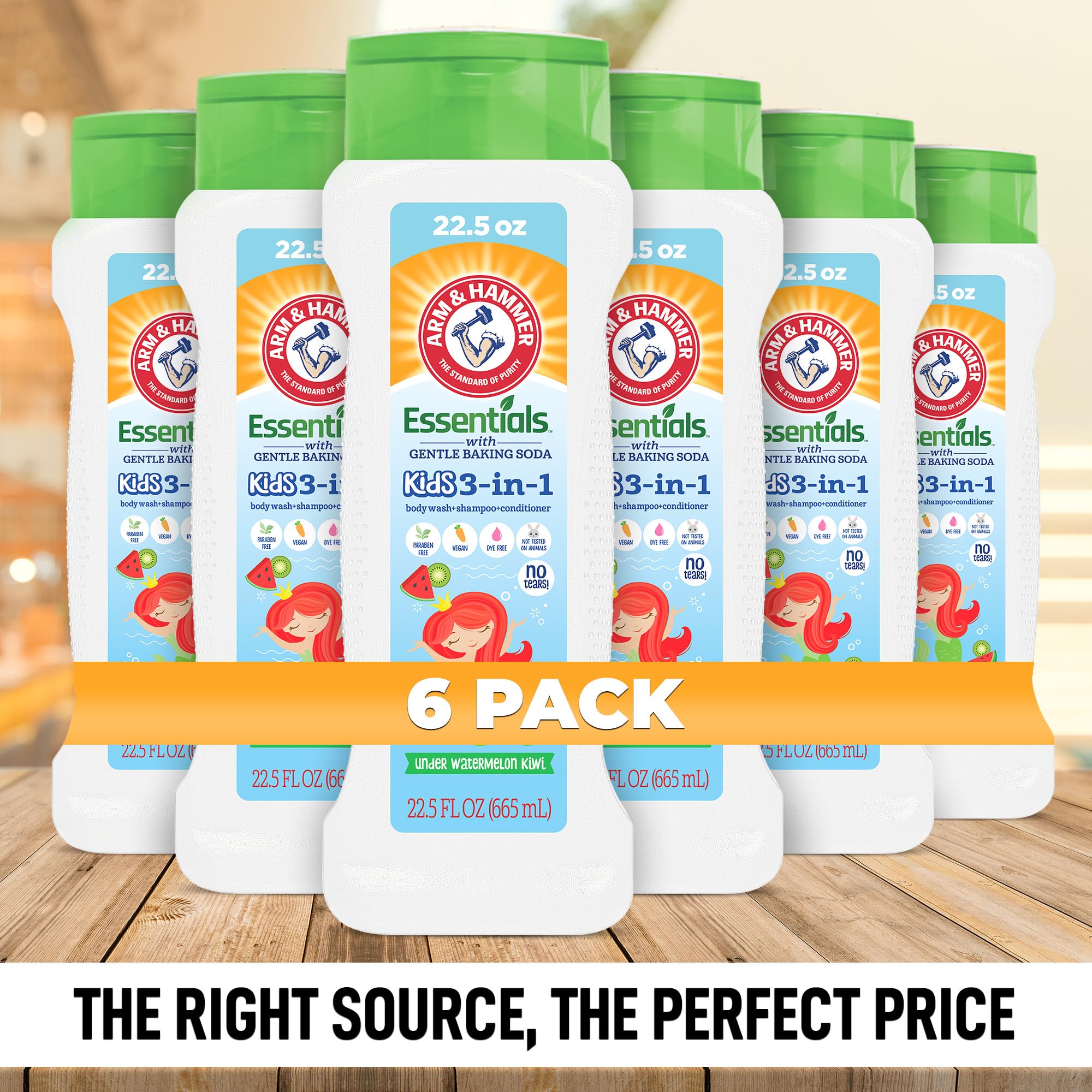 Arm & Hammer 6 Pack Essentials Kids Body Wash pump dispensing with rich lather for easy wash.