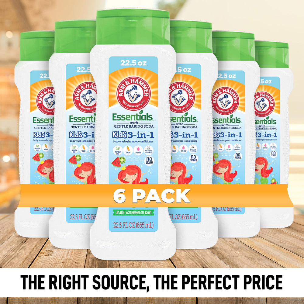 Arm & Hammer 6 Pack Essentials Kids Body Wash pump dispensing with rich lather for easy wash.
