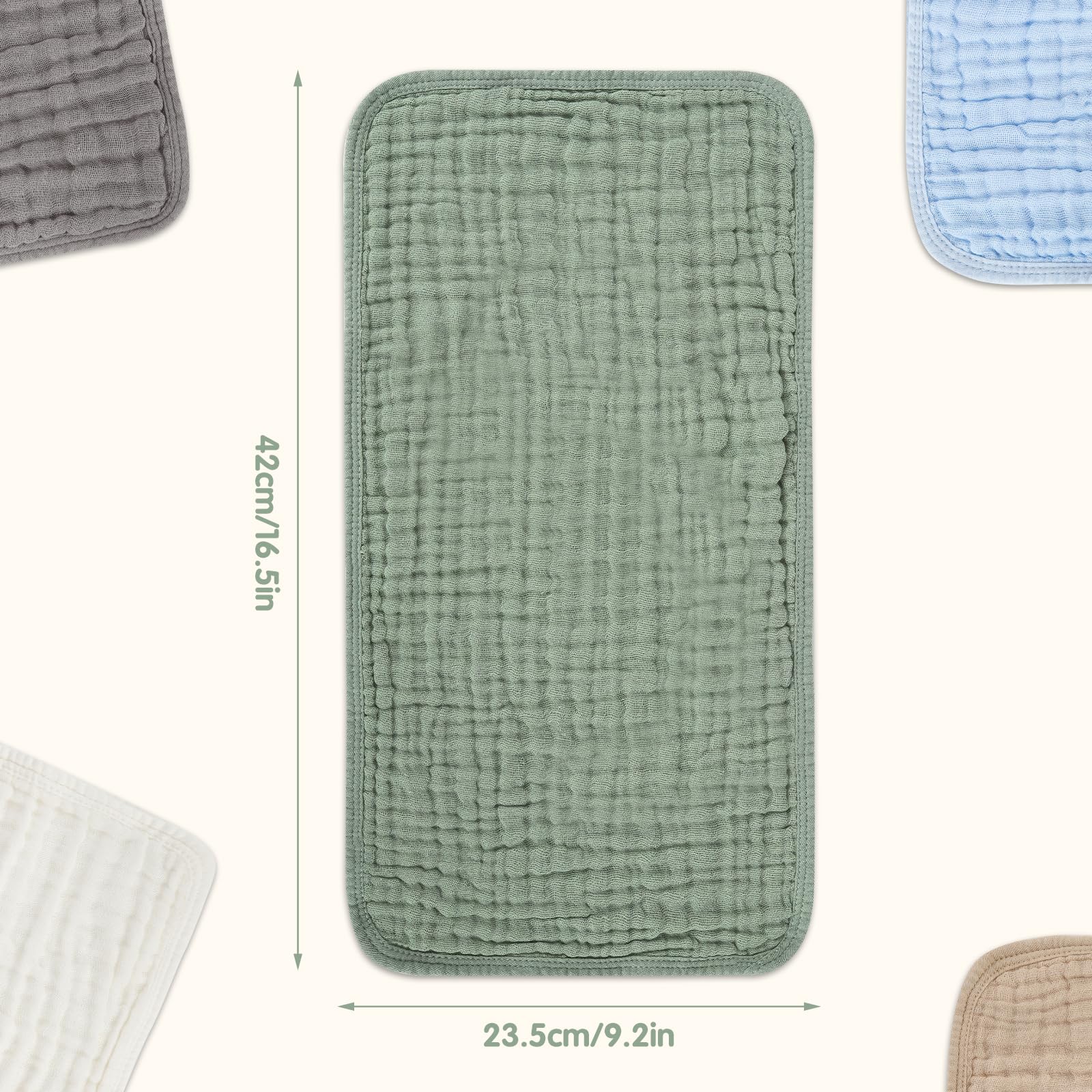 Arnzion Muslin Burp Cloths size 20x10 inches for broad coverage.