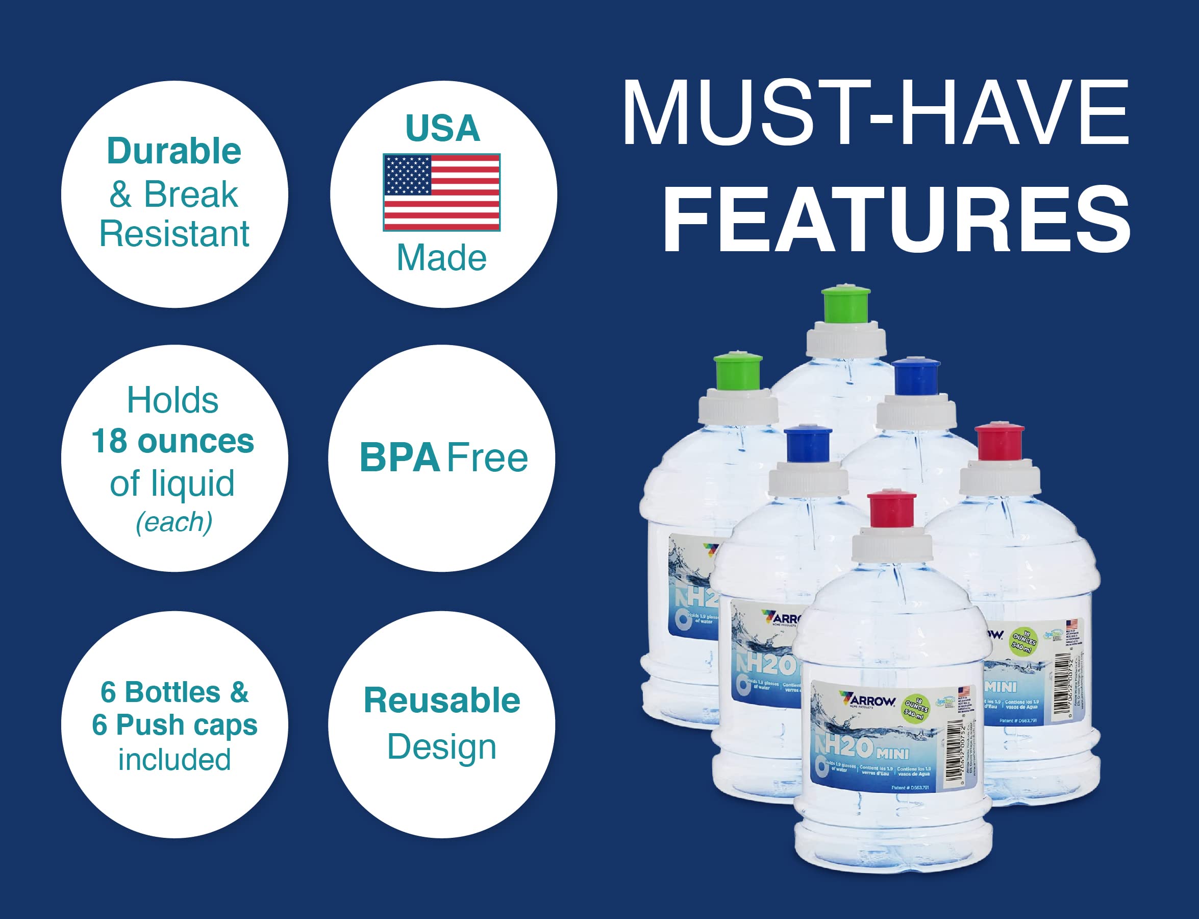 Arrow H2O bottle with built-in handle for easy carrying.