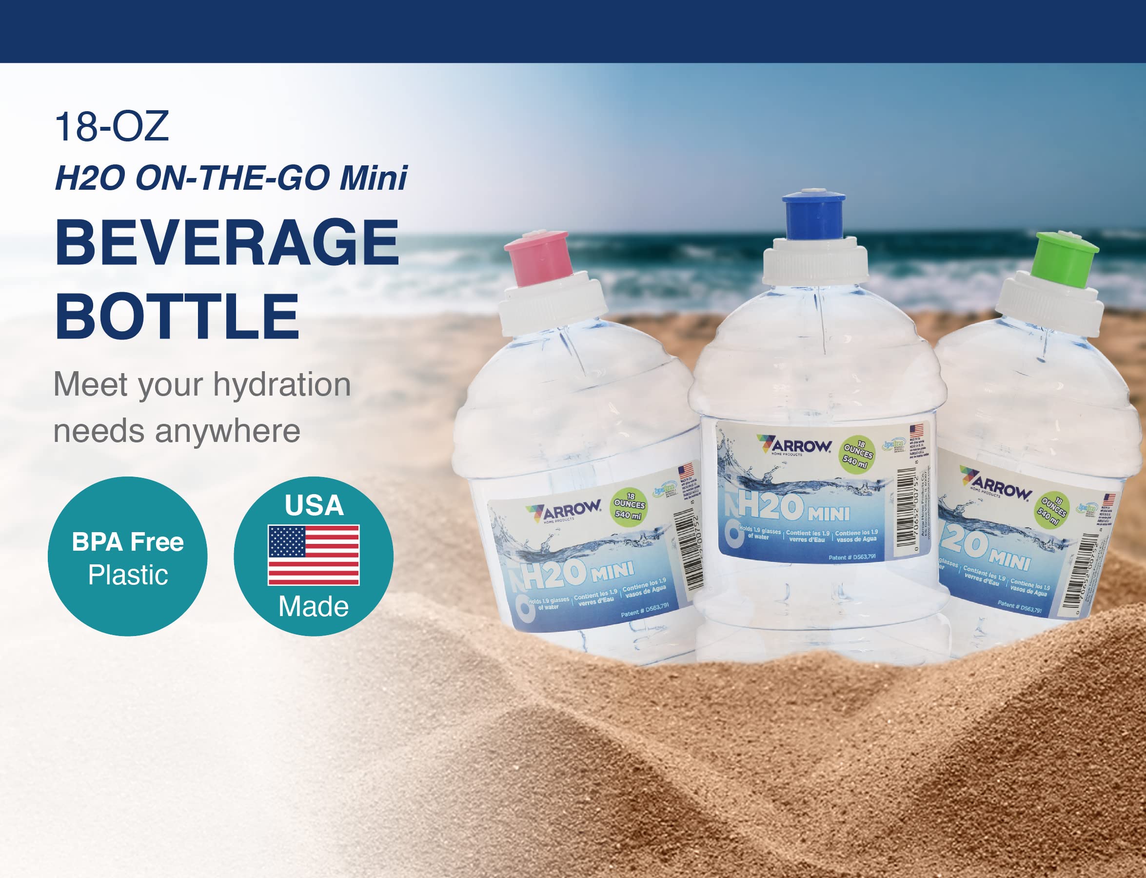 Arrow H2O six-pack bottles for convenient school and sports hydration.