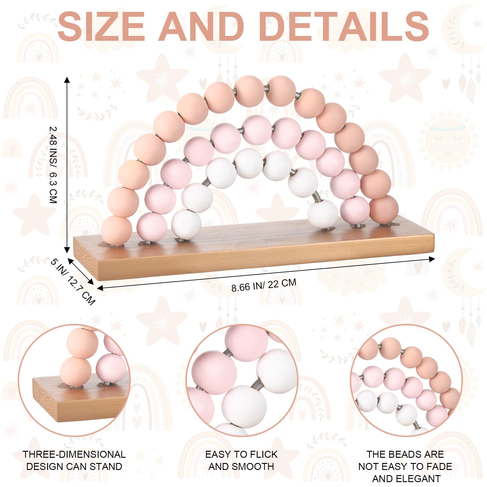 Arrowbash pastel rainbow wooden decor in pink and white; ideal for bookcase accents.