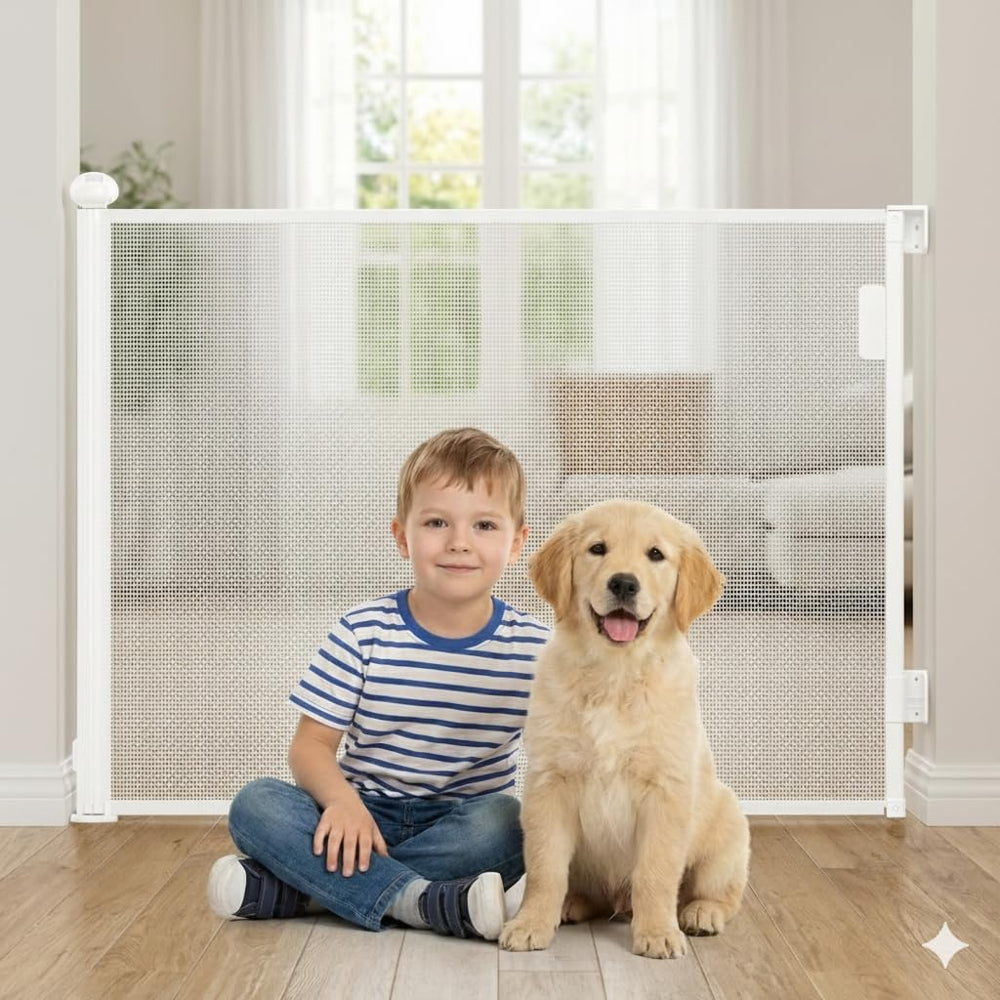 ARSHNAYAS retractable gate assembled in doorway demonstrates space-saving setup