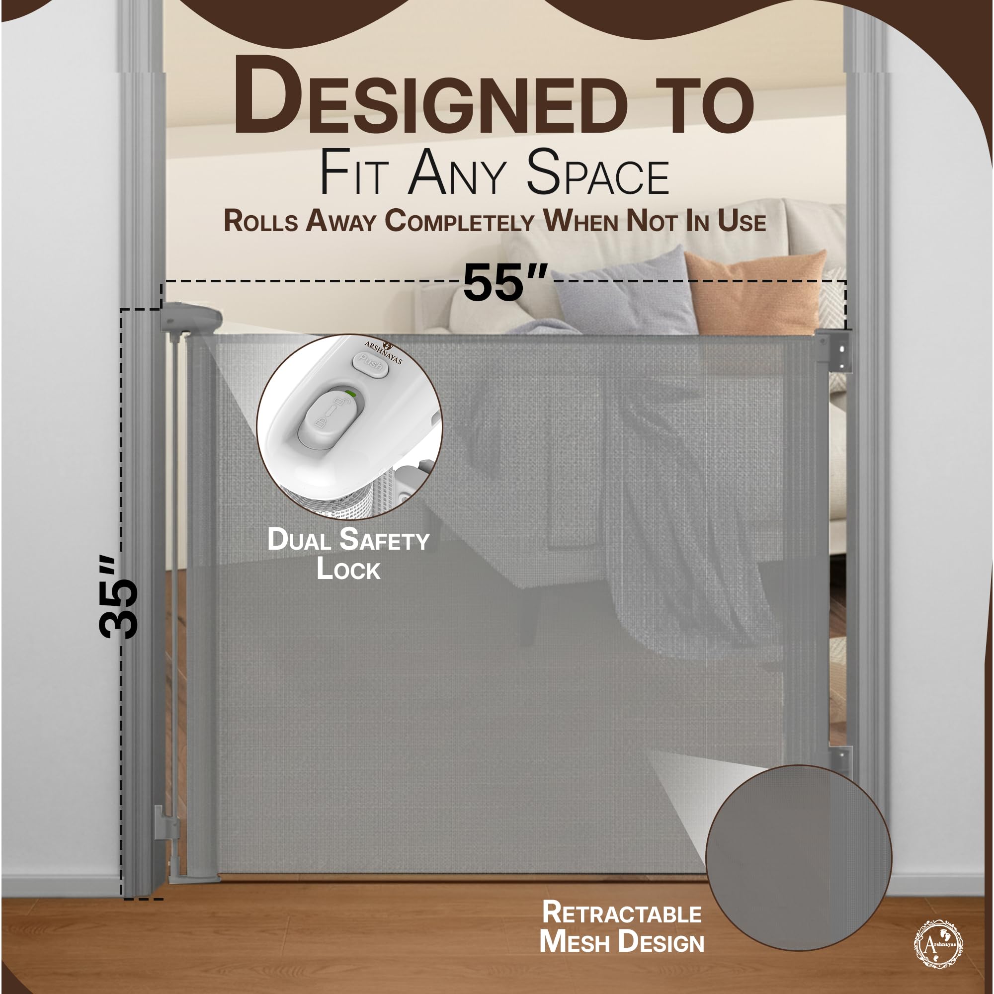 ARSHNAYAS gate adjustable to baseboards with secure mounting hardware.