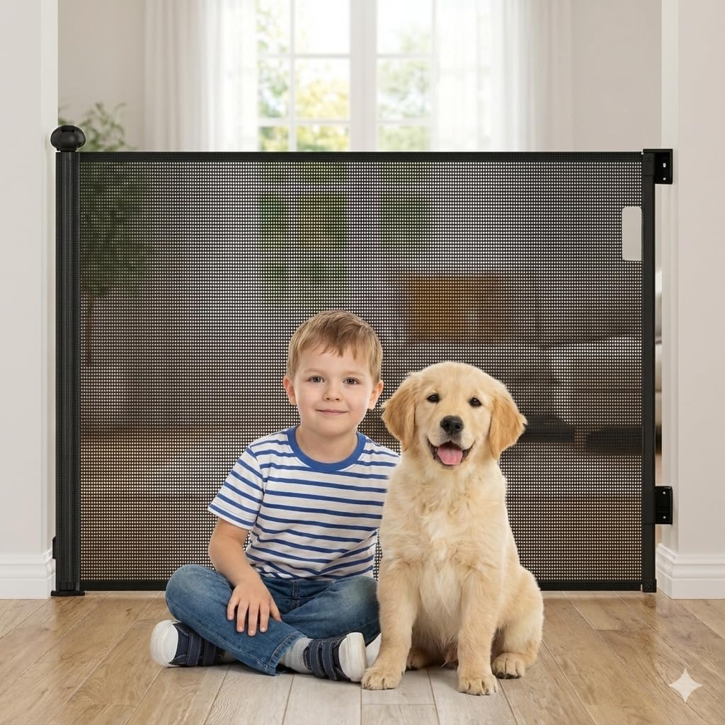 ARSHNAYAS retractable gate front view shows a safe indoor-outdoor barrier for kids