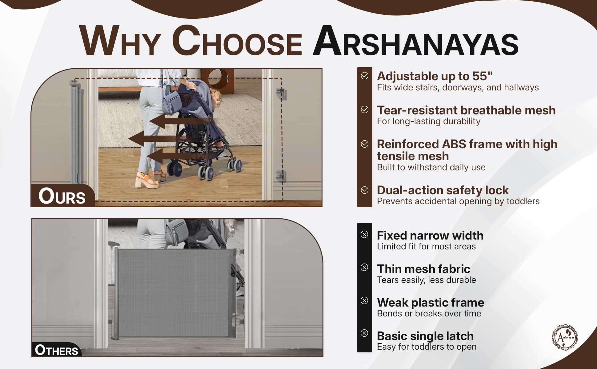 ARSHNAYAS retractable design saves space when not in use.
