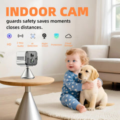 Arstiderne mini indoor camera highlights long-lasting battery life for cordless monitoring.