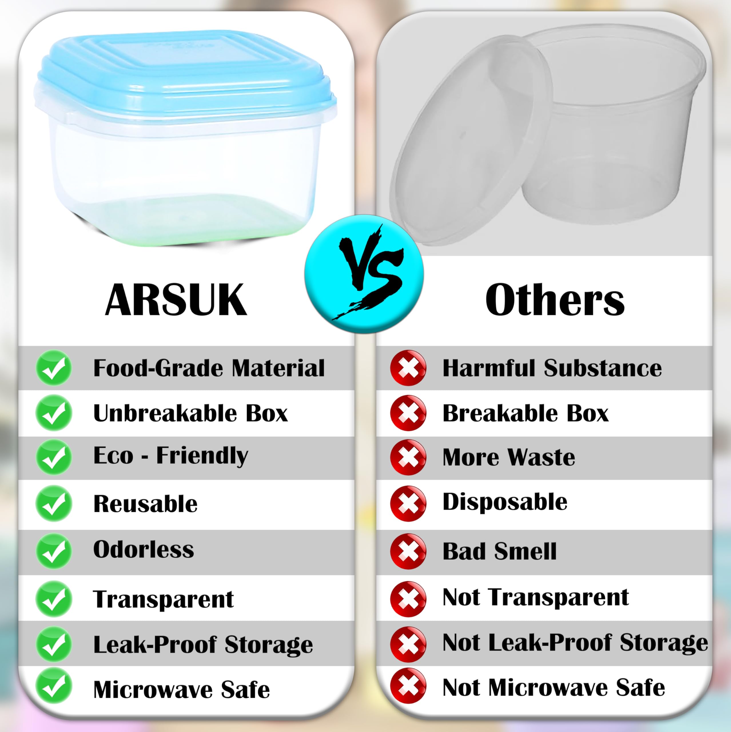 ARSUK transparent stackable containers for easy fridge and freezer organization