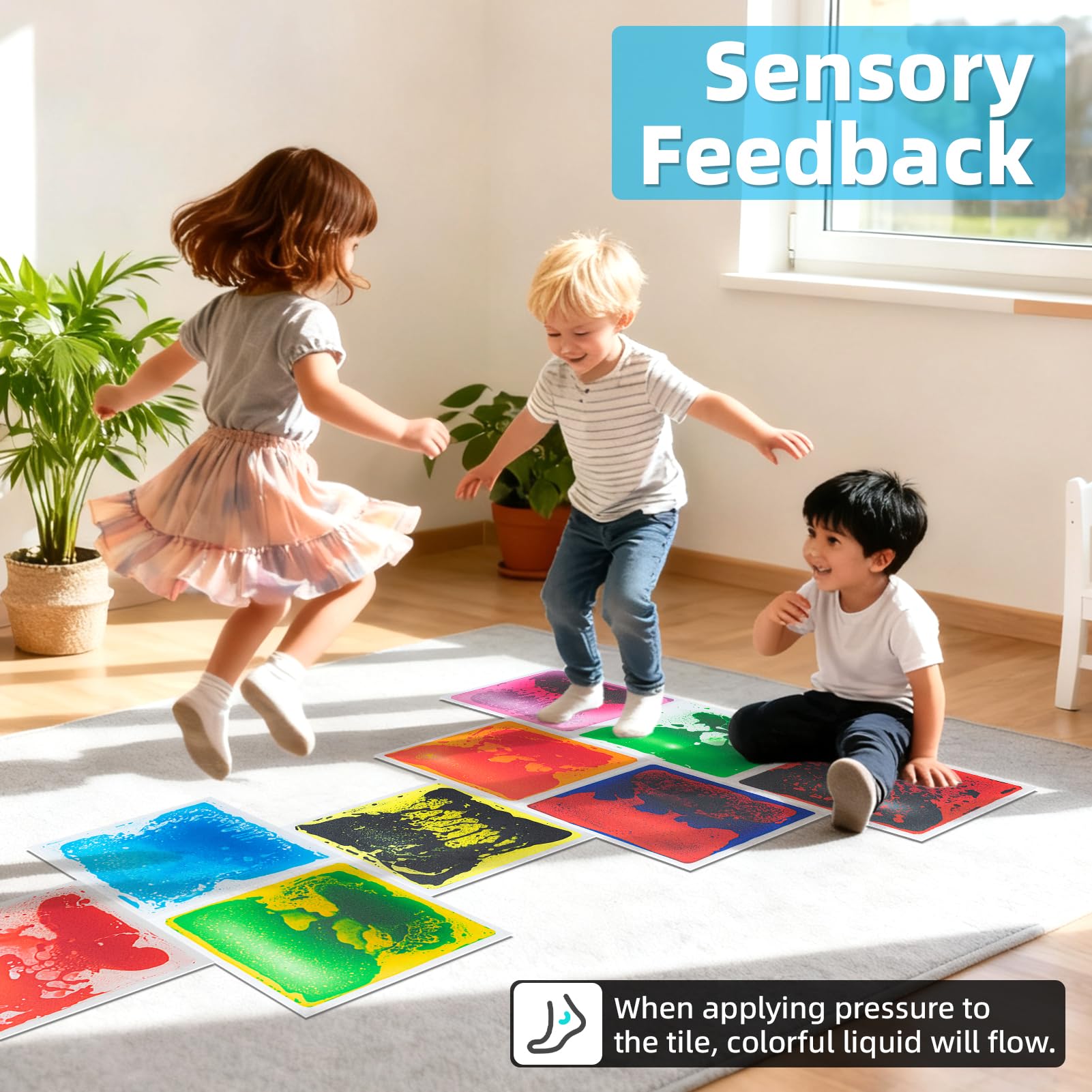 Art3d Liquid Fusion tile floor decoration adds color to playrooms and classrooms.