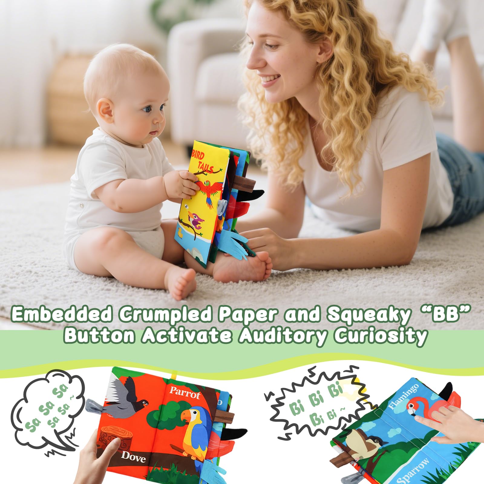 ArtCredit baby book multi-texture tails; tactile exploration for motor skill growth