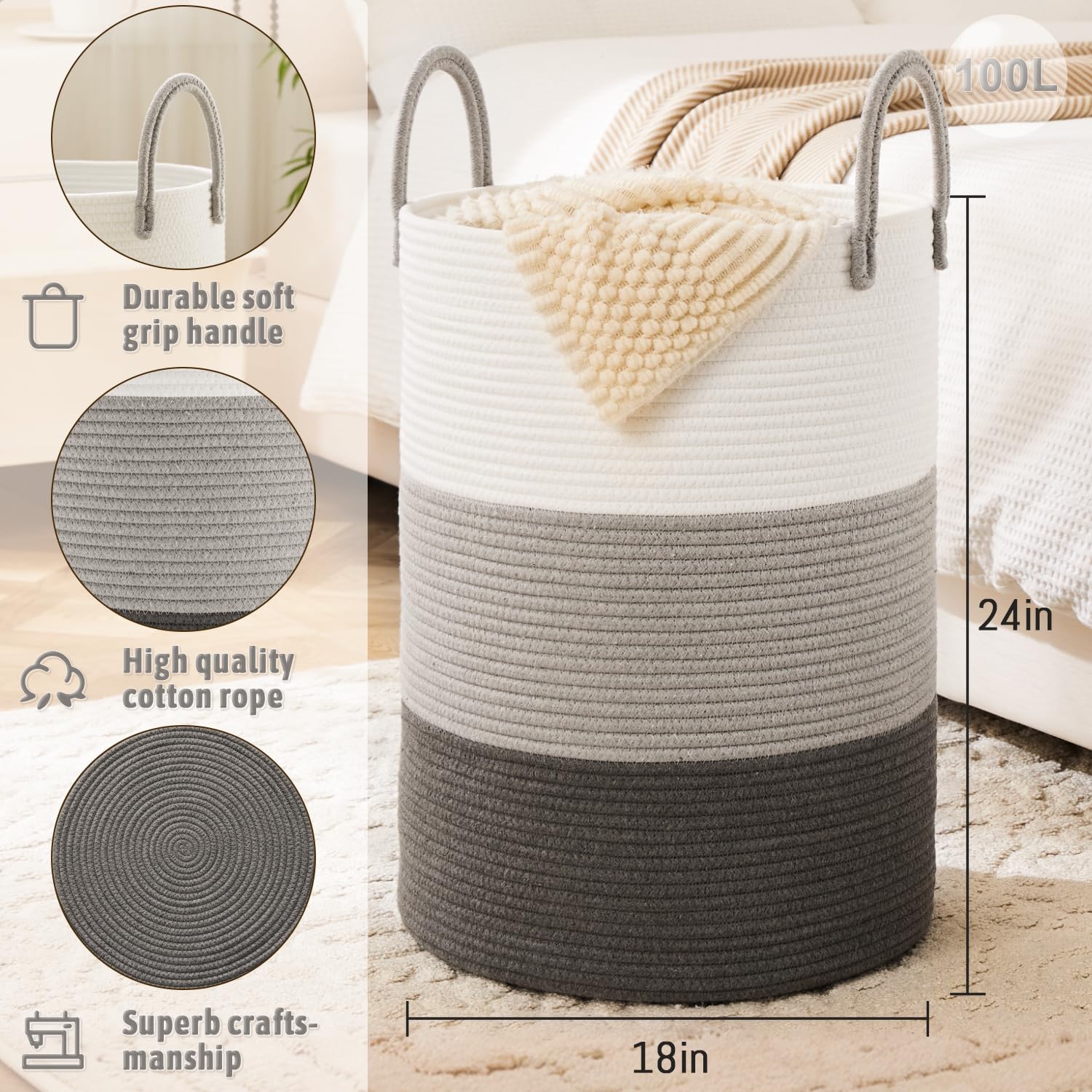 Artfeel laundry basket offers 100L capacity for clothes and linens.