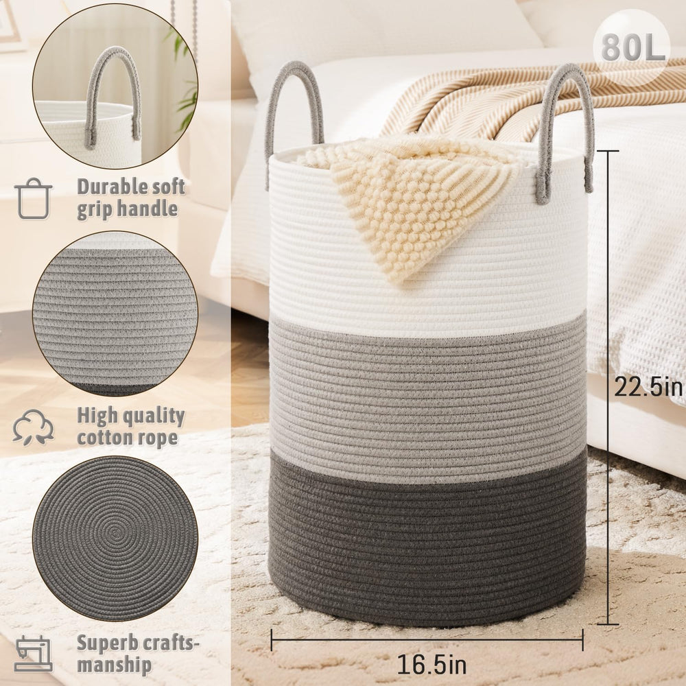 Artfeel laundry basket holding blankets and pillows for soft breathable storage