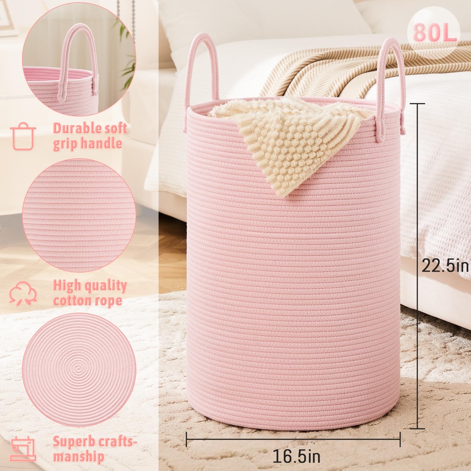Artfeel laundry basket with blankets and pillows shows versatile storage options