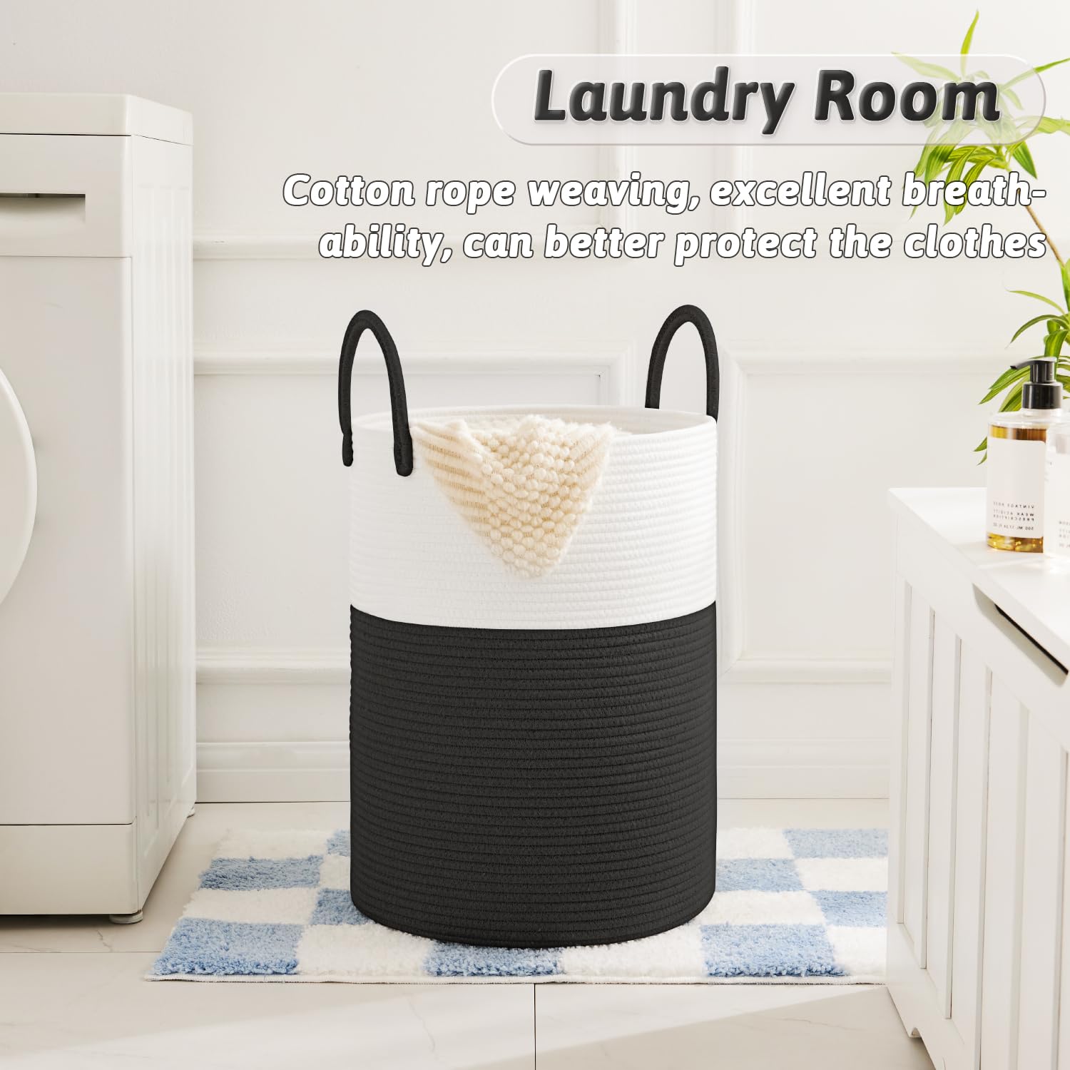 Artfeel 60L cotton rope basket breathes to reduce dampness and odors.