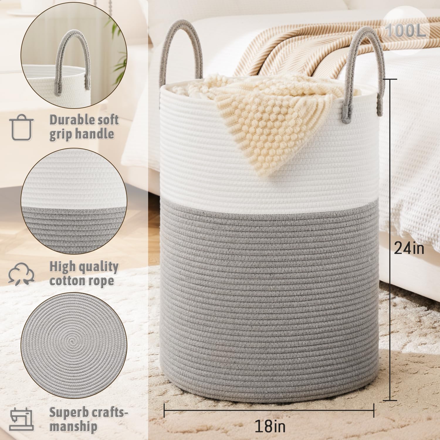 Artfeel natural cotton rope offers durable, breathable storage that resists damp and odors.