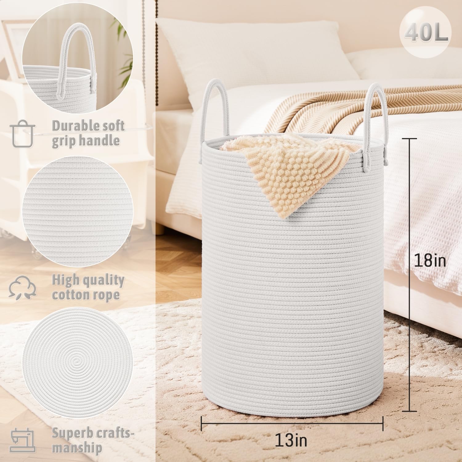 Artfeel Laundry Basket in living room shows decorative storage for blankets and toys.