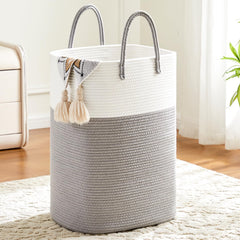 Artfeel laundry basket gray 80L in a living room adds natural elegance.