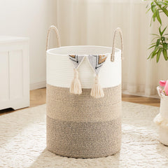 Artfeel laundry basket woven cotton rope 80L showcases natural elegance for home decor.