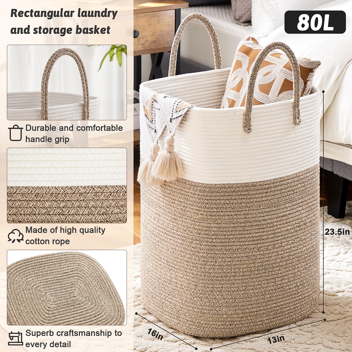 Artfeel basket closeup of the woven cotton rope, showcasing durable, breathable texture