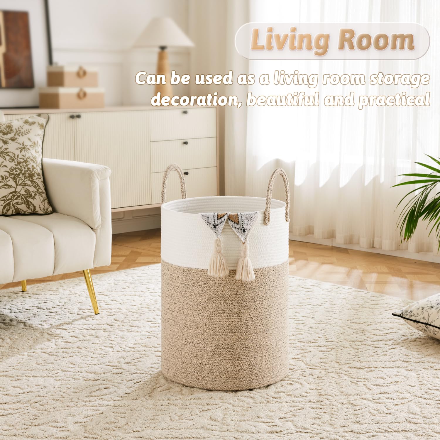 Artfeel basket in living room displays neat, breathable storage for clutter.
