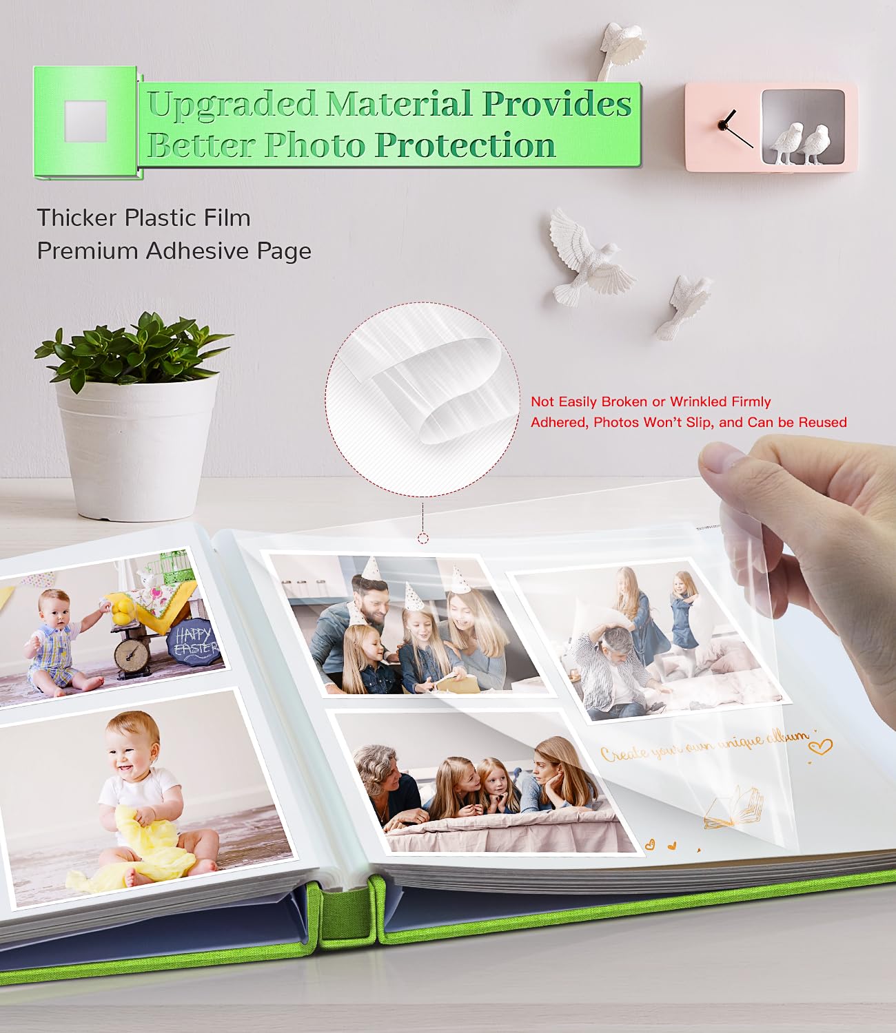 Artfeel photo album acid-free film helps preserve colors and prevent yellowing over time.