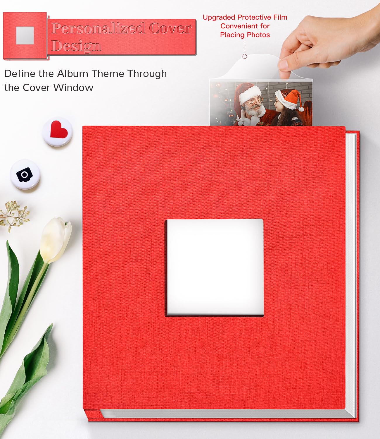 Artfeel photo album interior pages show flexible photo sizes and layouts.