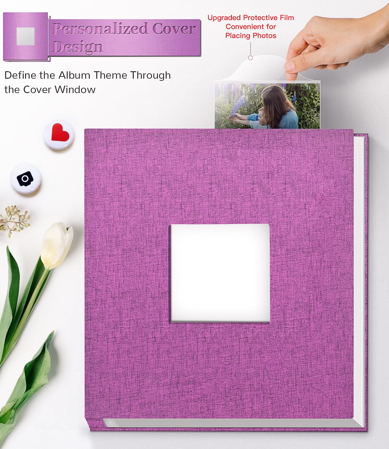Artfeel self-adhesive interior pages allow easy bubble-free photo placement