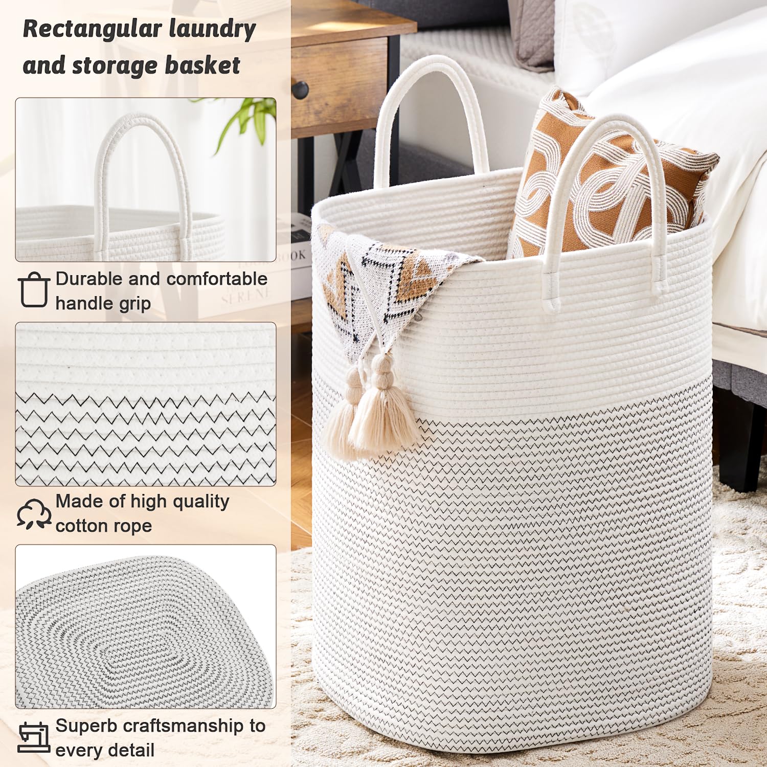 Artfeel woven cotton rope basket detail highlights durable weave for nursery organization.