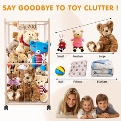 artgeeker wooden stuffed animal holder side view highlights durable pine frame