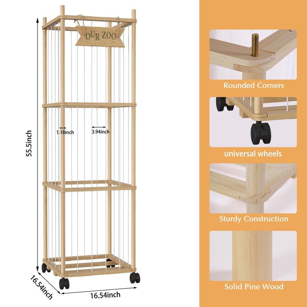 Artgeeker wooden stuffed animal holder with wheels enables easy mobility for tidy rooms.