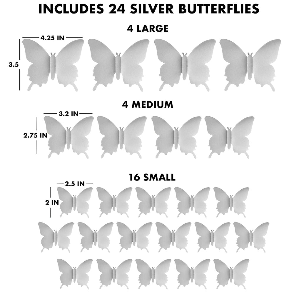Artivo silver butterfly wall decal closeup silver highlights texture and subtle glow.