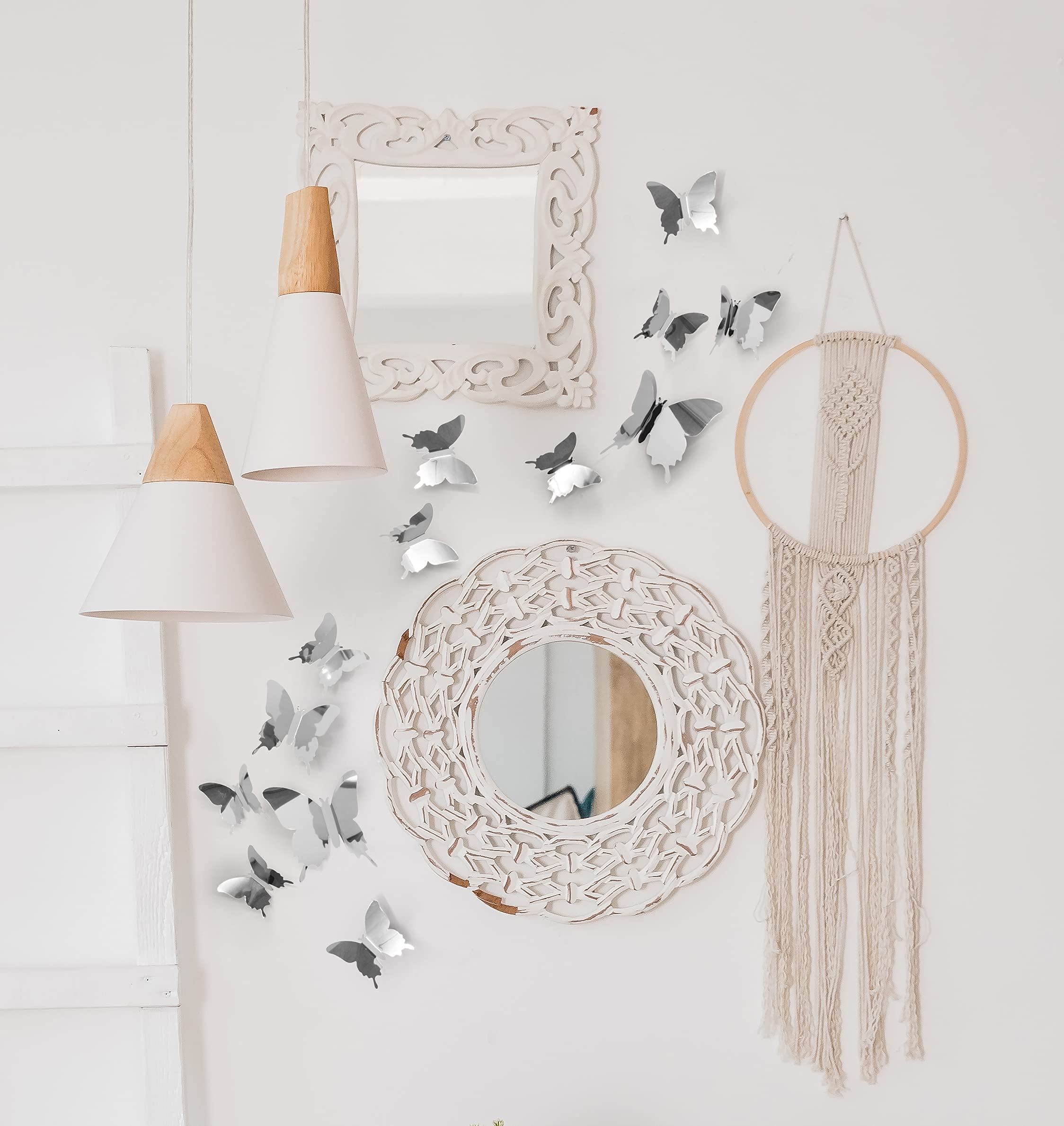 Artivo silver butterfly wall decal room setup demonstrates quick, mess-free decorating.