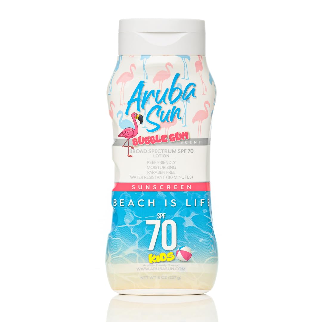 ARUBA SUN Kids SPF 70 bottle front showing reef-safe protection for family days outdoors