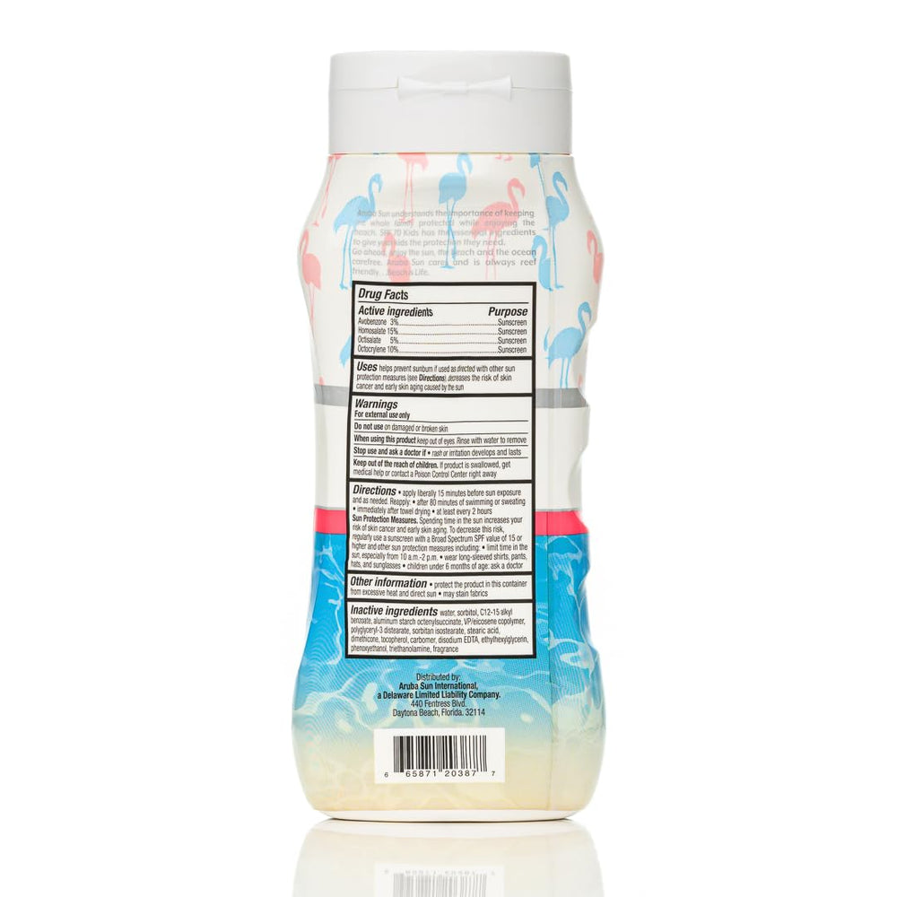 ARUBA SUN Kids sunscreen splash demonstrates water resistance for swimming adventures