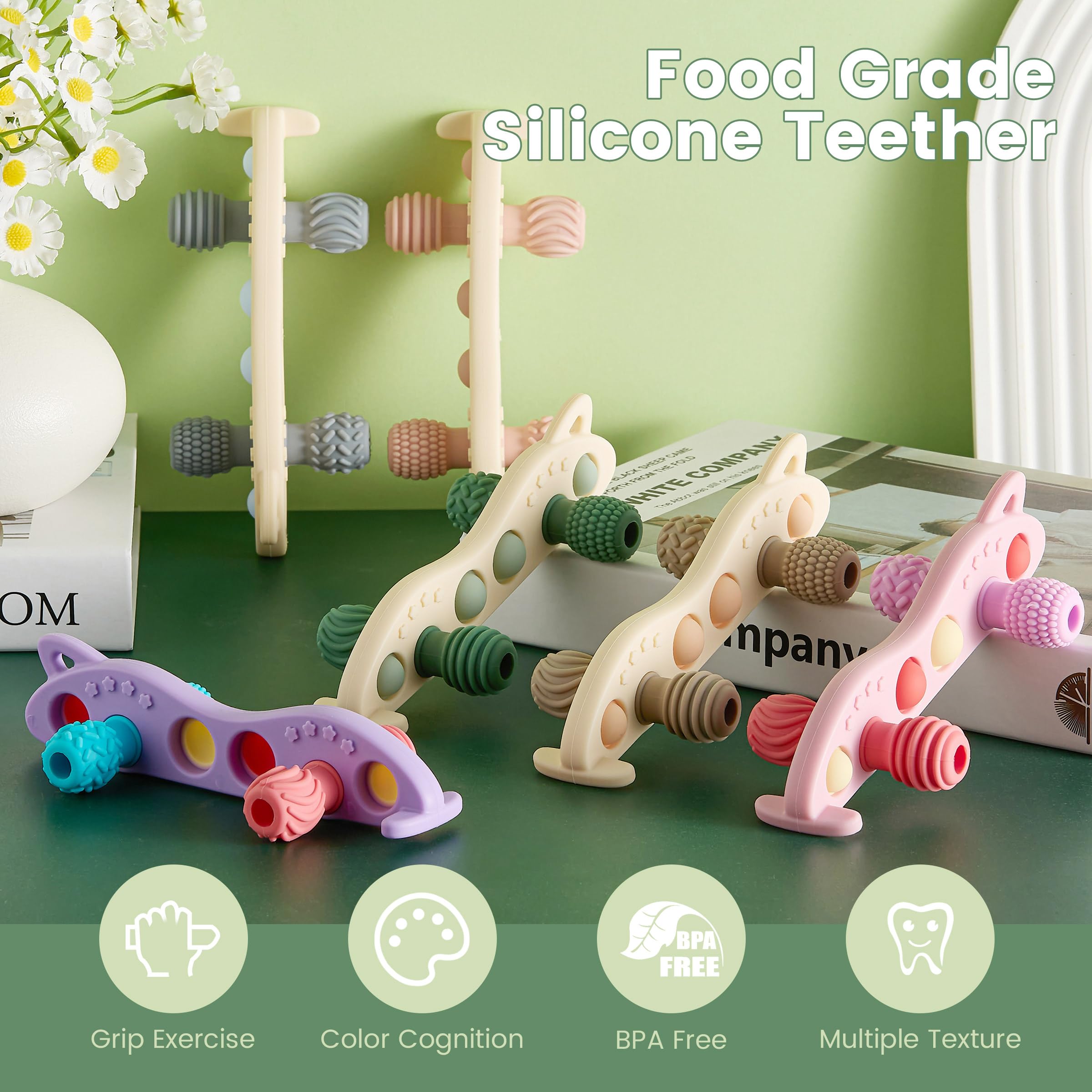 Arudyo baby teether silicone car green side view easy grip for tiny hands
