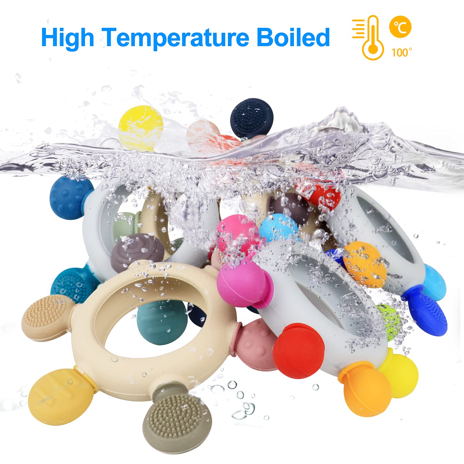 Arudyo Rainbow teether hollow design emphasizes lightweight feel and chew-friendly shape for teething relief.